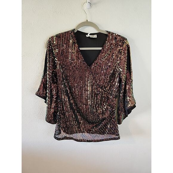 NWT GRACE KARIN Women’s Sequin Top 3/4 Slit Sleeve Party Top Small MSRP$50 - Picture 1 of 7
